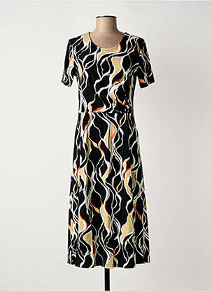 Robe mi-longue imprimé fantaisie manches courtes noir BRANDTEX femme