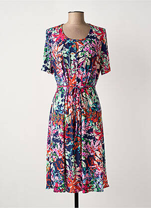 Robe mi-longue coupe fluide manches courtes bleu GRIFFON femme