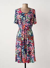 Robe mi-longue coupe fluide manches courtes bleu GRIFFON femme