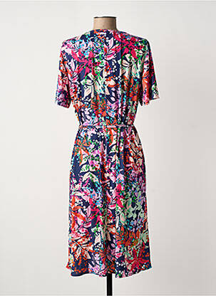 Robe mi-longue coupe fluide manches courtes bleu GRIFFON femme