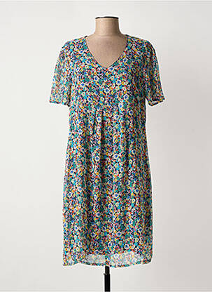 Robe mi-longue coupe fluide manches courtes bleu GRIFFON femme