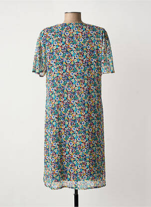 Robe mi-longue coupe fluide manches courtes bleu GRIFFON femme