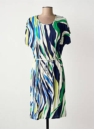 Robe mi-longue imprimé fantaisie manches courtes bleu GRIFFON femme