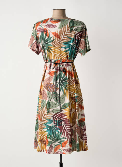 Robe mi-longue imprimé fantaisie manches courtes vert GENUINE femme