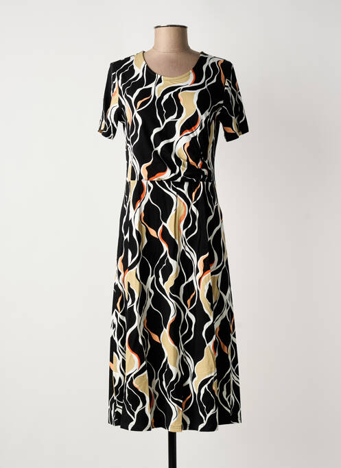 Robe mi-longue imprimé fantaisie manches courtes noir BRANDTEX femme