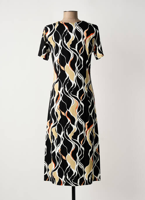 Robe mi-longue imprimé fantaisie manches courtes noir BRANDTEX femme