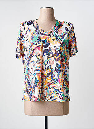 Top imprimé fantaisie manches courtes blanc GENUINE femme