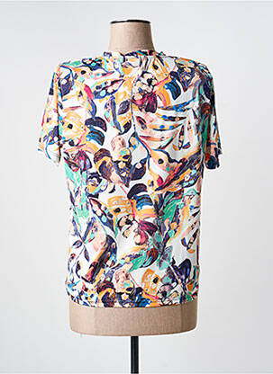 Top imprimé fantaisie manches courtes blanc GENUINE femme