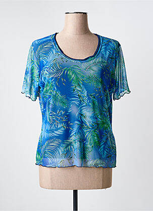 Top imprimé fantaisie manches courtes bleu QUATRE VINGT JOURS femme