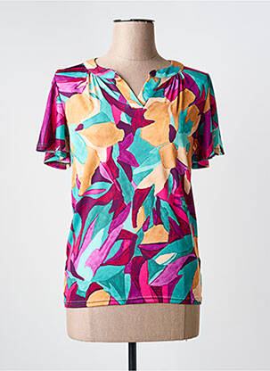 T-shirt col v manches courtes violet JULIE GUERLANDE femme