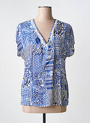 Blouse imprimé fantaisie manches courtes bleu JULIE GUERLANDE femme