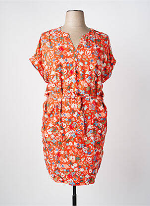 Robe mi-longue imprimé fantaisie manches courtes orange TBS femme