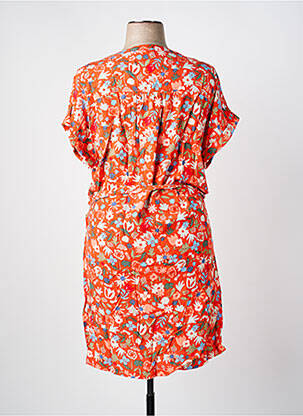 Robe mi-longue imprimé fantaisie manches courtes orange TBS femme