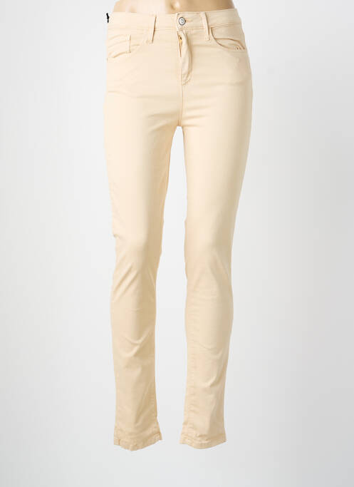 Pantalon slim tissage popeline taille normale beige DESGASTE femme