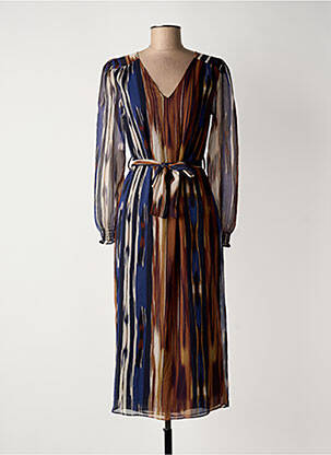 Robe mi-longue manches longues manches longues marron SUD EXPRESS femme