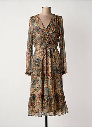 Robe mi-longue manches longues manches longues beige SUD EXPRESS femme