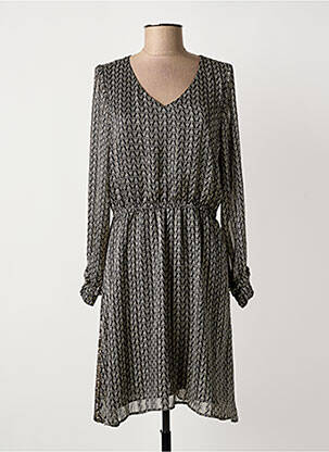 Robe mi-longue imprimé fantaisie manches longues noir LA FEE MARABOUTEE femme