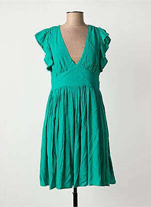 Robe mi-longue tissage crêpe manches courtes vert MOLLY BRACKEN femme