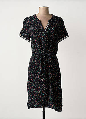 Robe mi-longue imprimé fantaisie manches courtes noir ONE STEP femme
