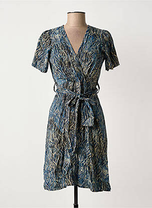 Robe mi-longue tissage crêpe manches courtes bleu LA FEE MARABOUTEE femme