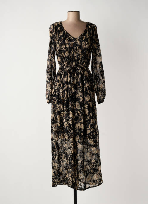 Robe longue imprimé fantaisie manches longues noir JULIE GUERLANDE femme