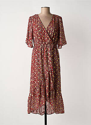 Robe mi-longue tissage crêpe manches courtes rouge VILA femme