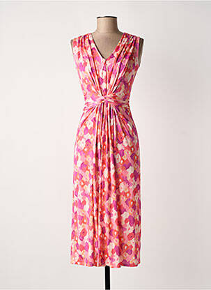 Robe mi-longue imprimé fleurs sans manche rose JULIE GUERLANDE femme