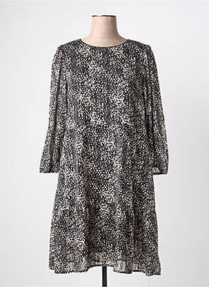 Robe mi-longue imprimé fantaisie manches longues noir LA FEE MARABOUTEE femme