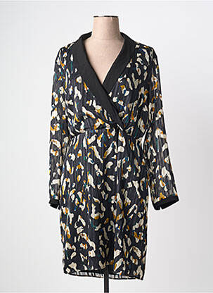 Robe mi-longue imprimé fantaisie manches longues noir ONE STEP femme