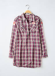 Robe courte tissage popeline manches longues rose CERISE LITTLE fille