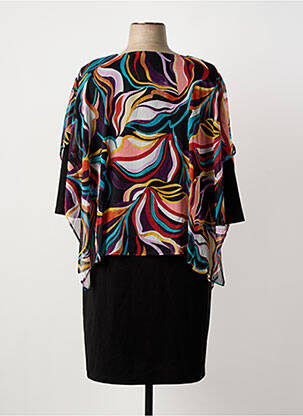 Robe mi-longue imprimé fantaisie manches courtes noir GREGORY PAT femme