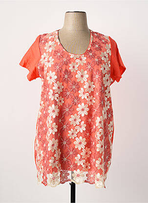Tunique manches courtes orange POISSONS BLANCS femme