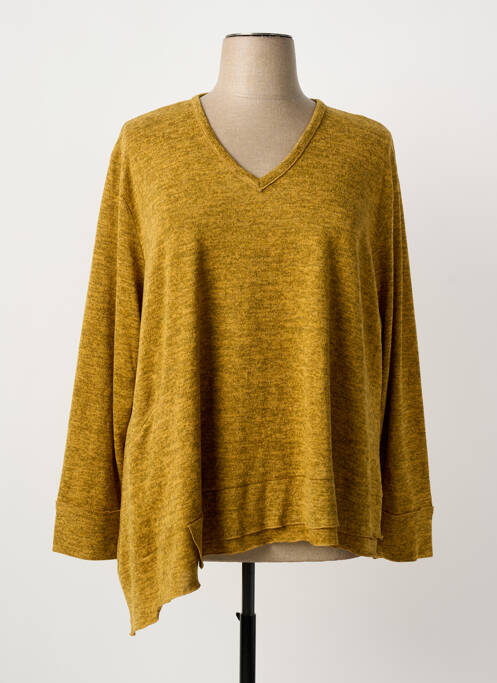 Pull tunique tissage chiné manches 3/4 jaune FRANCK ANNA femme