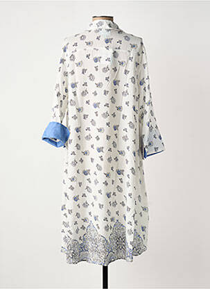 Robe mi-longue imprimé fleurs manches longues blanc ICONIQUE femme