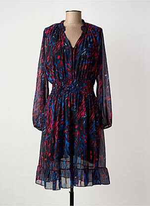 Robe mi-longue imprimé fantaisie manches longues noir COULEURS DU TEMPS femme