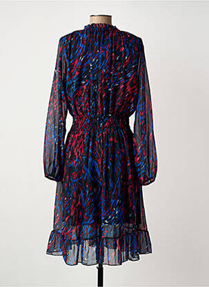 Robe mi-longue imprimé fantaisie manches longues noir COULEURS DU TEMPS femme