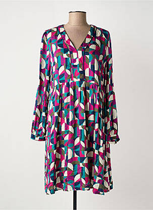 Robe mi-longue imprimé fantaisie manches longues bleu JULIE GUERLANDE femme