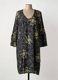 Robe mi-longue imprimé fantaisie manches longues noir POISSONS BLANCS femme