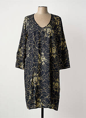 Robe mi-longue imprimé fantaisie manches longues noir POISSONS BLANCS femme