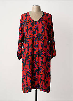 Robe mi-longue imprimé fantaisie manches longues rouge POISSONS BLANCS femme