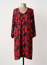 Robe mi-longue imprimé fantaisie manches longues rouge POISSONS BLANCS femme
