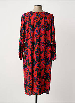 Robe mi-longue imprimé fantaisie manches longues rouge POISSONS BLANCS femme