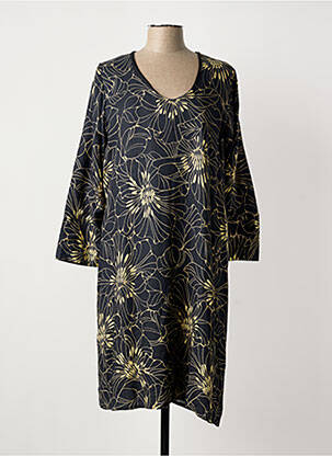 Robe mi-longue imprimé fantaisie manches longues noir POISSONS BLANCS femme
