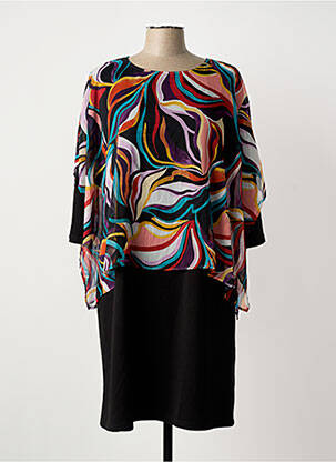 Robe mi-longue imprimé fantaisie manches longues noir GREGORY PAT femme