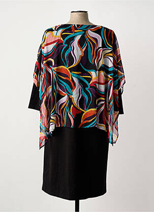 Robe mi-longue imprimé fantaisie manches longues noir GREGORY PAT femme