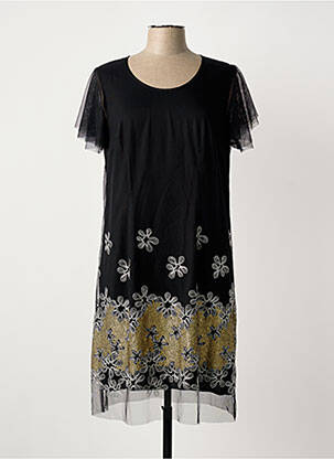 Robe mi-longue imprimé fantaisie manches courtes noir FRED SABATIER femme