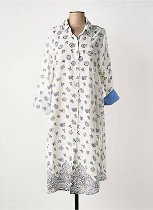 Robe mi-longue imprimé fleurs manches longues blanc ICONIQUE femme