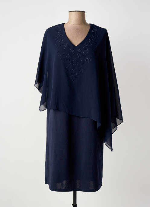 Robe mi-longue tissage crêpe sans manche bleu UNICA PLUS femme