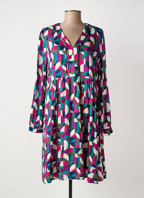 Robe mi-longue imprimé fantaisie manches longues bleu JULIE GUERLANDE femme