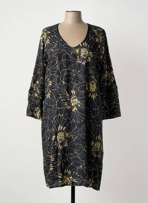 Robe mi-longue imprimé fantaisie manches longues noir POISSONS BLANCS femme